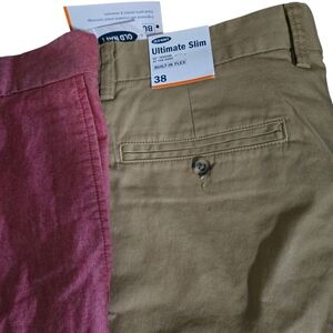 Old Navy Ultimate Slim Chinos in Khaki with Burgundy Lining